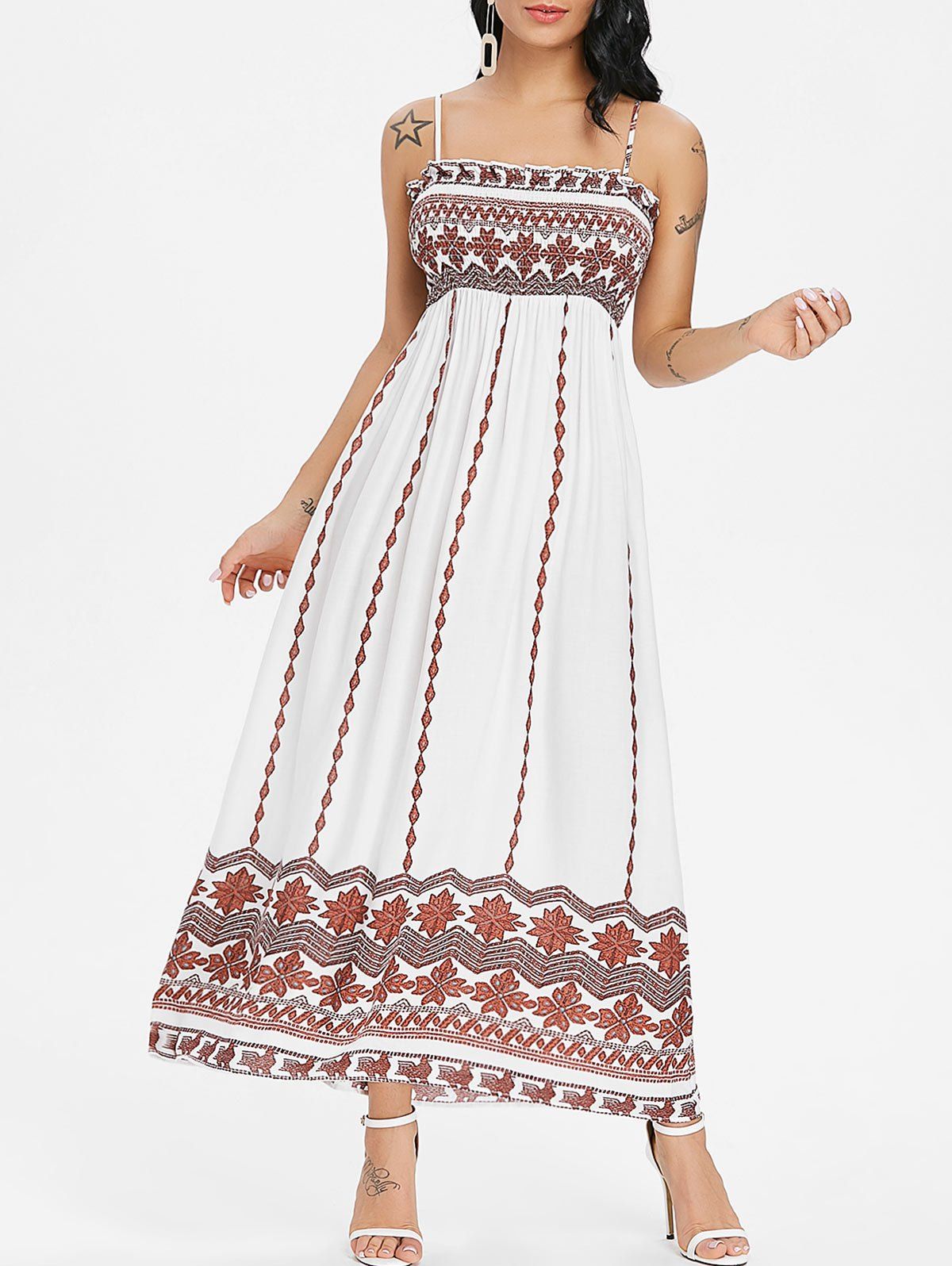 

Tribal Print Smock Bohemian Slip Dress, Milk white