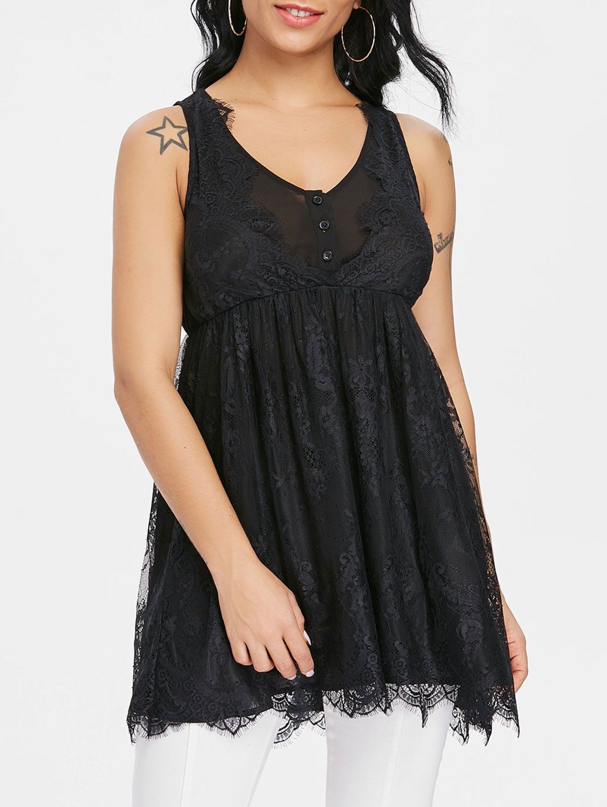

Empire Waisted Sleeveless Lace Blouse, Black