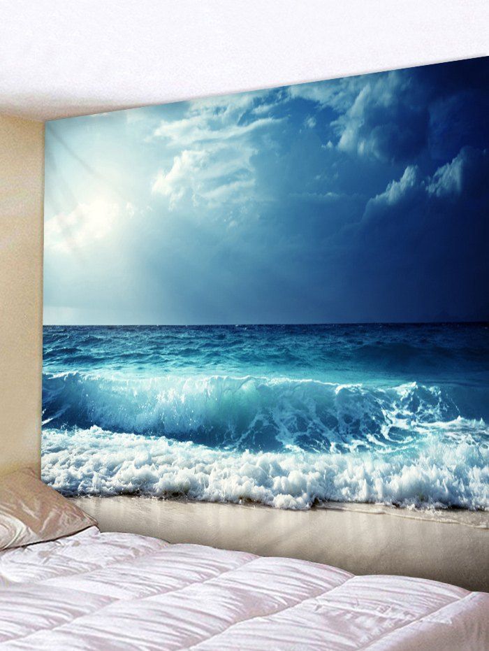 

Sunshine Sea Wave Print Tapestry Wall Hanging Decor, Ocean blue