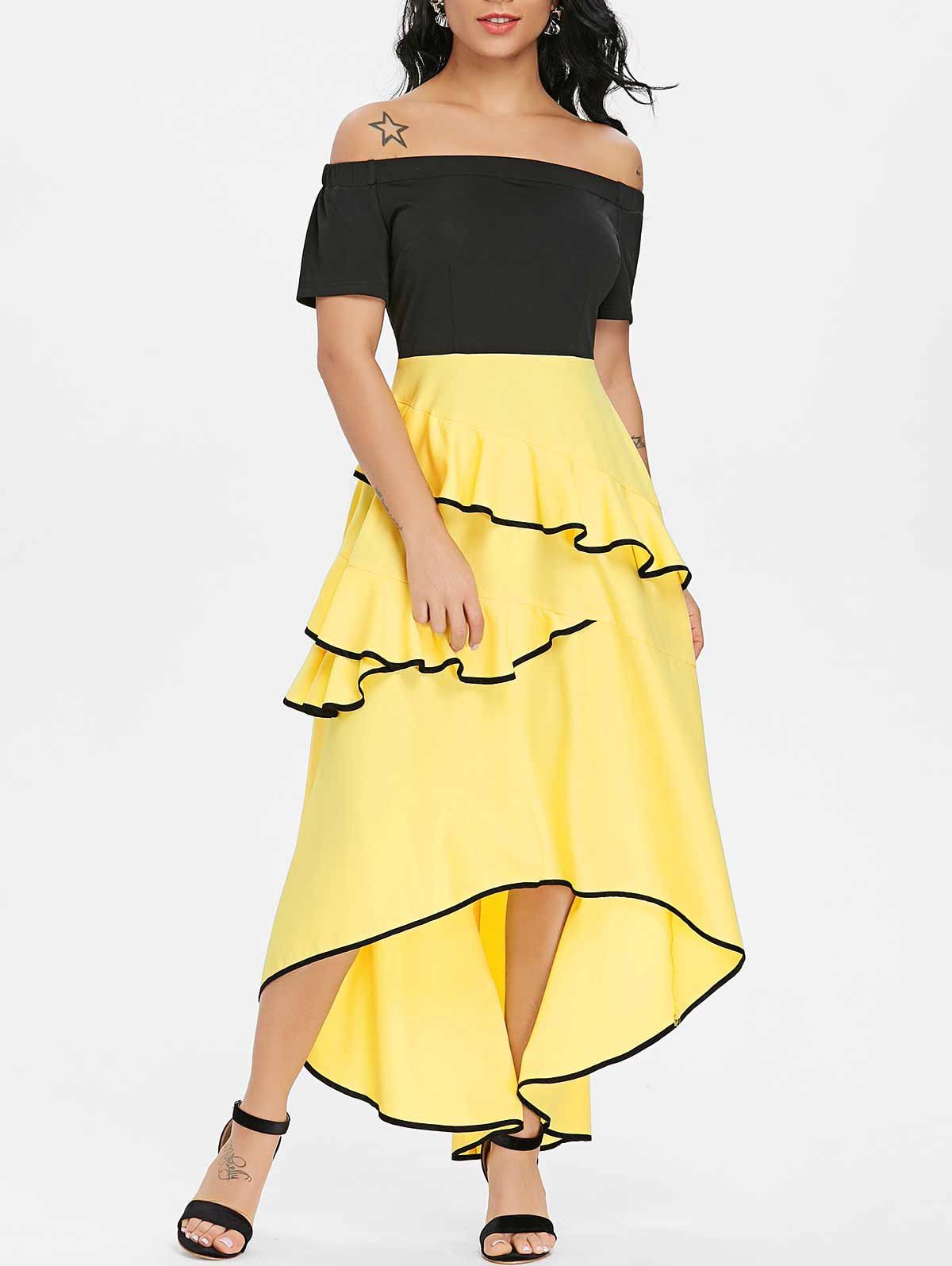 

Asymmetrical Ruffle Off Shoulder Dress, Yellow