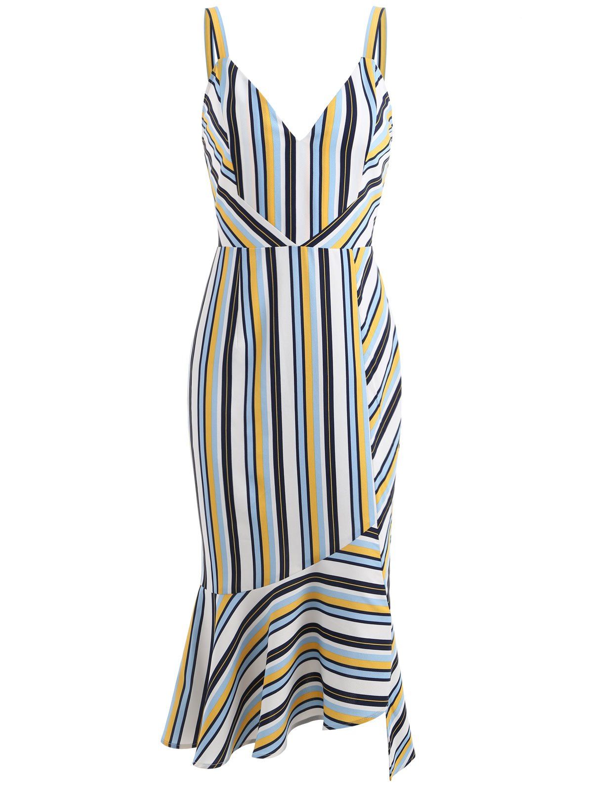 

Stripe Deep V Neck Ruffle Slip Dress, Multi