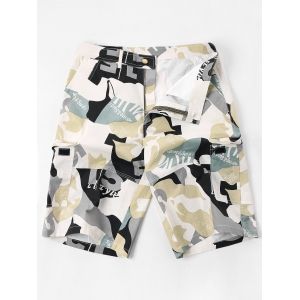 

Letter Camouflage Print Multi-pocket Cargo Shorts, Colormix