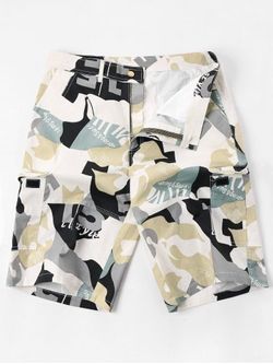 Letter Camouflage Print Multi-pocket Cargo Shorts - COLORMIX - M