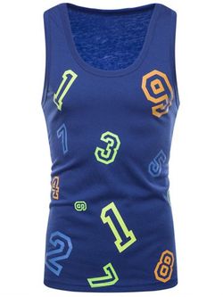 Colorful Numbers Print Tank Top - BLUE - S