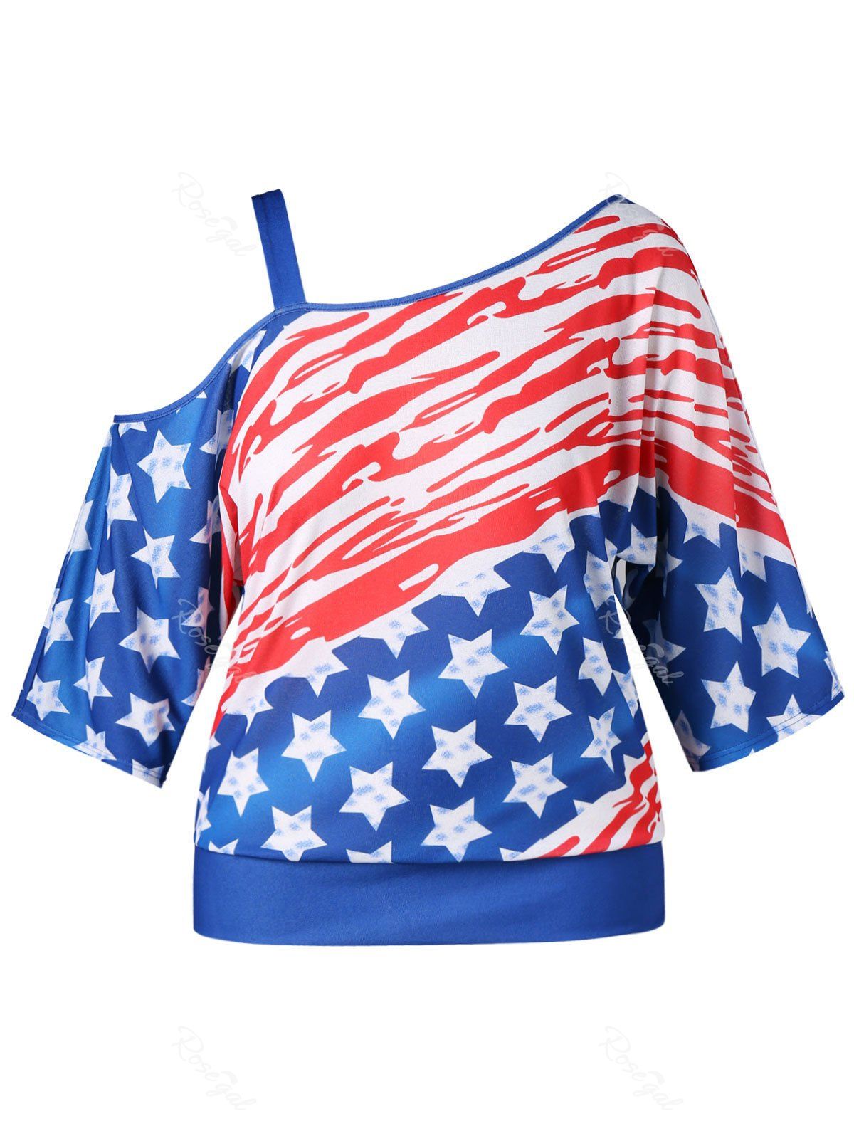 2019 plus size skew collar patriotic t shirt