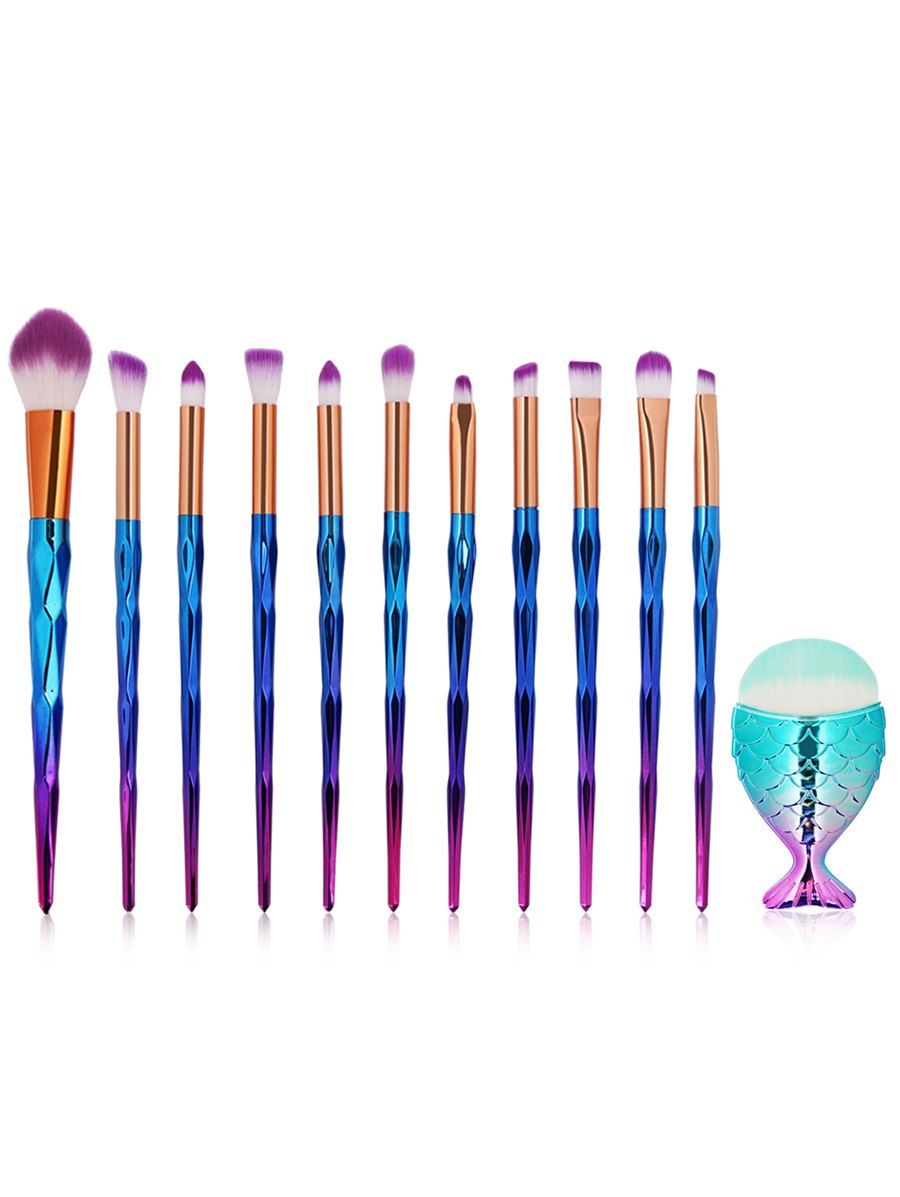 

Set of 12Pcs Gradient Color Handle Ultra Soft Makeup Brush Set, Blue whale
