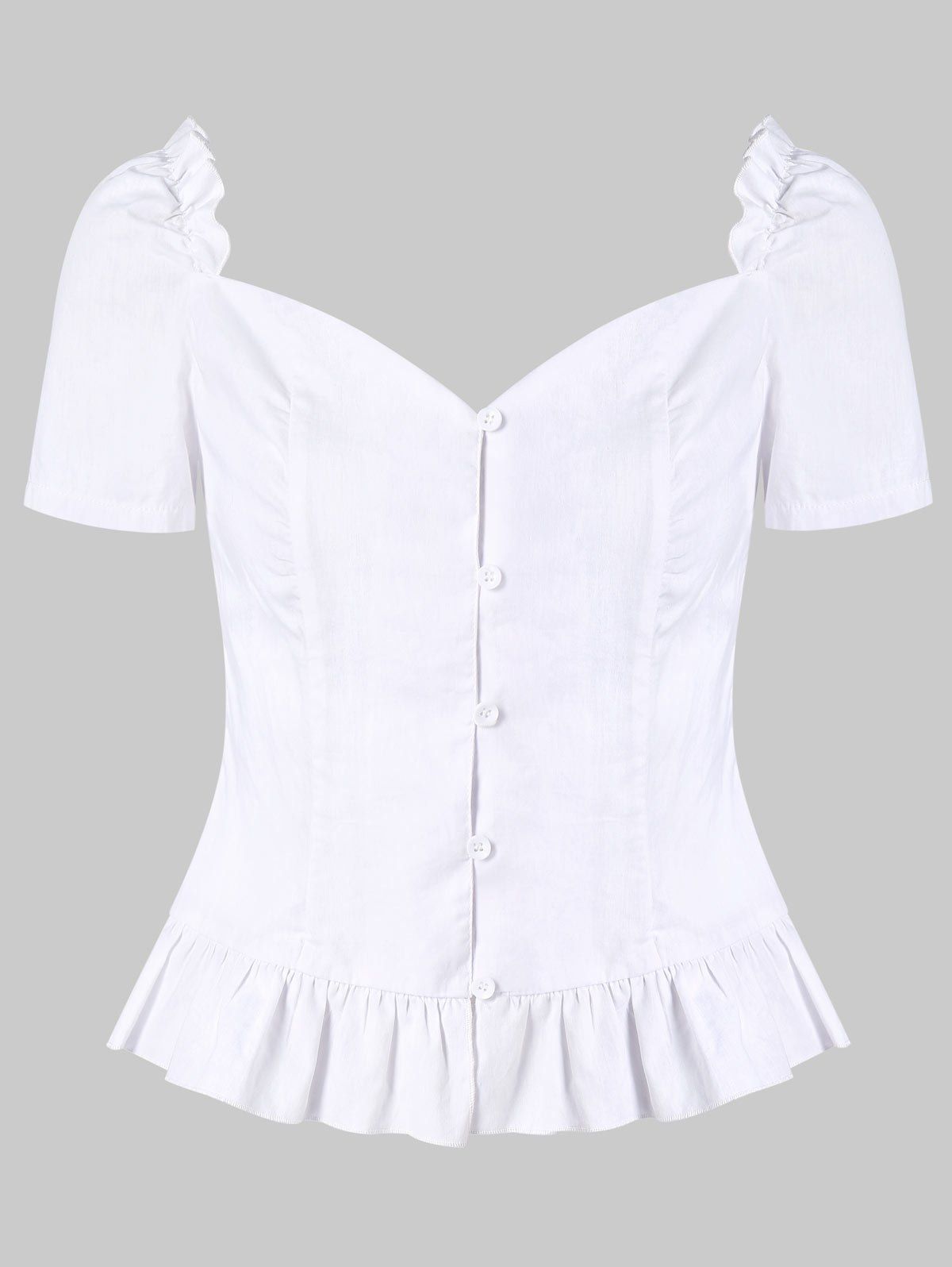 

Ruffle Smocked Sweetheart Neck Blouse, White