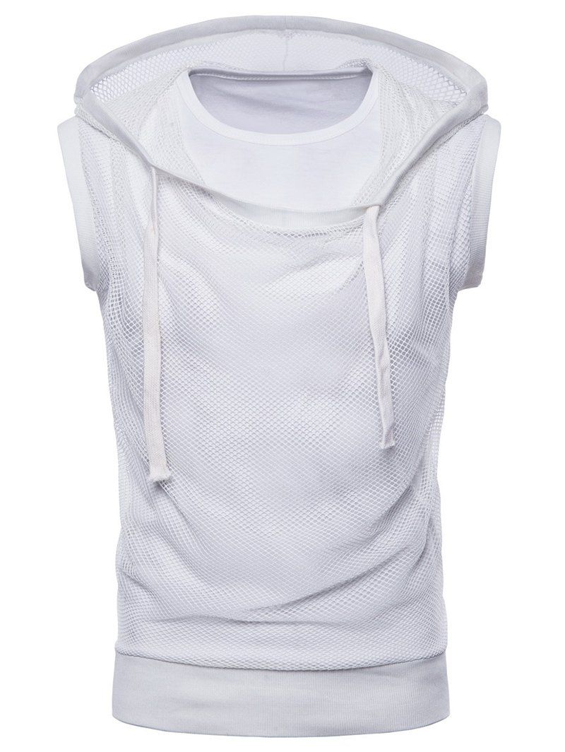 

Mesh Hip-hop Drawstring Hoodie T-shirt, White