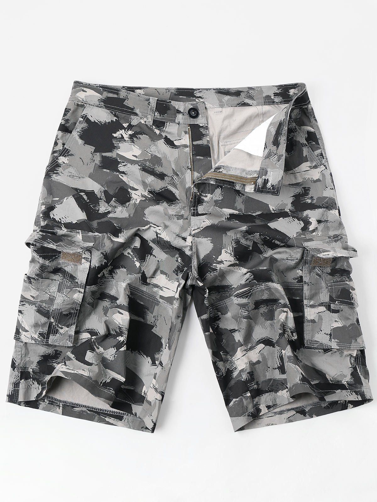 

Casual Zipper Fly Oil Paint Print Cargo Shorts, Colormix