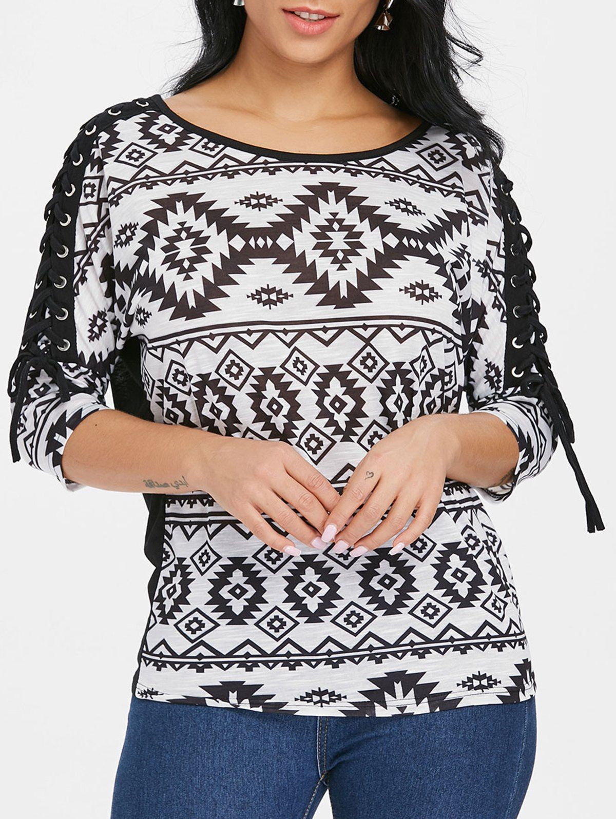 

Criss Cross Sleeve Geometric T-shirt, Black