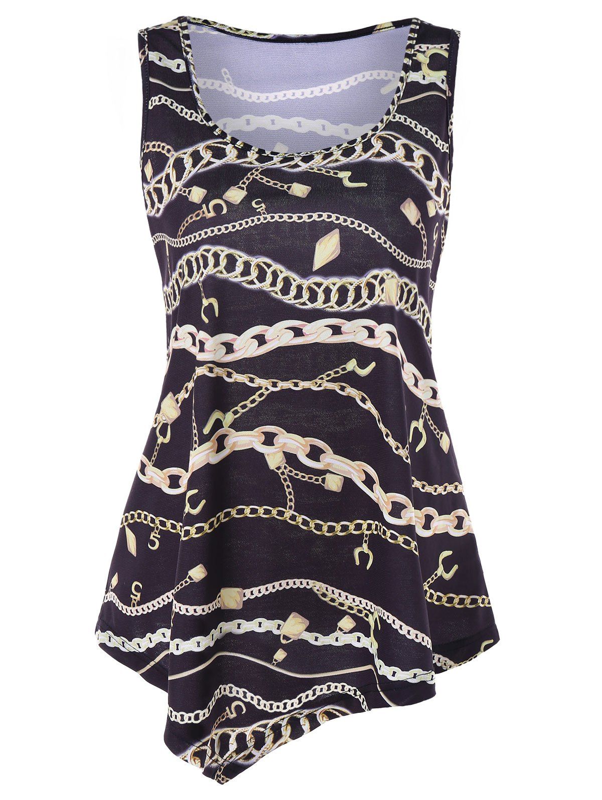 

Alloy Chains Print Asymmetrical Tank Top, Black