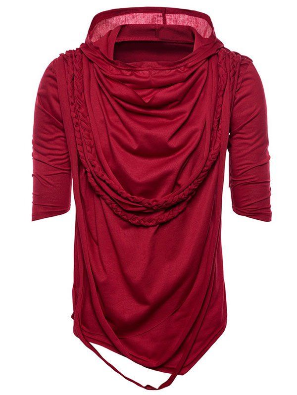 

Irregular Hem Hip-hop Hoodie T-shirt, Red wine