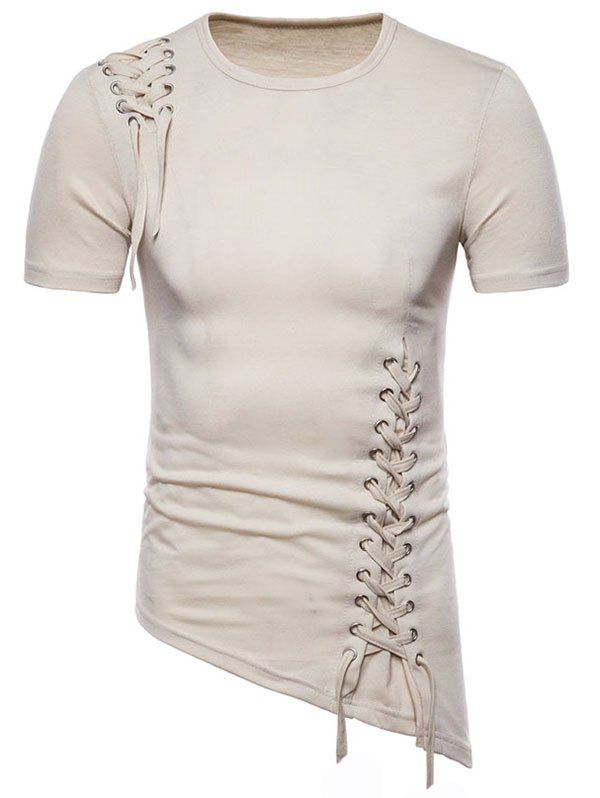

Oblique Hem Criss Cross T-shirt, Blanched almond