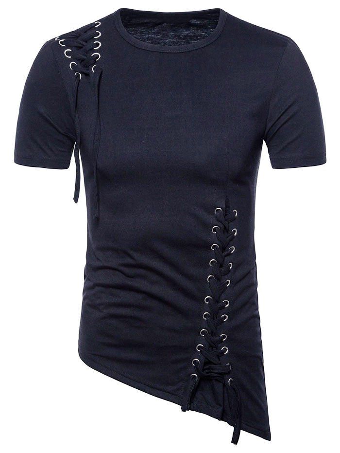 

Oblique Hem Criss Cross T-shirt, Black