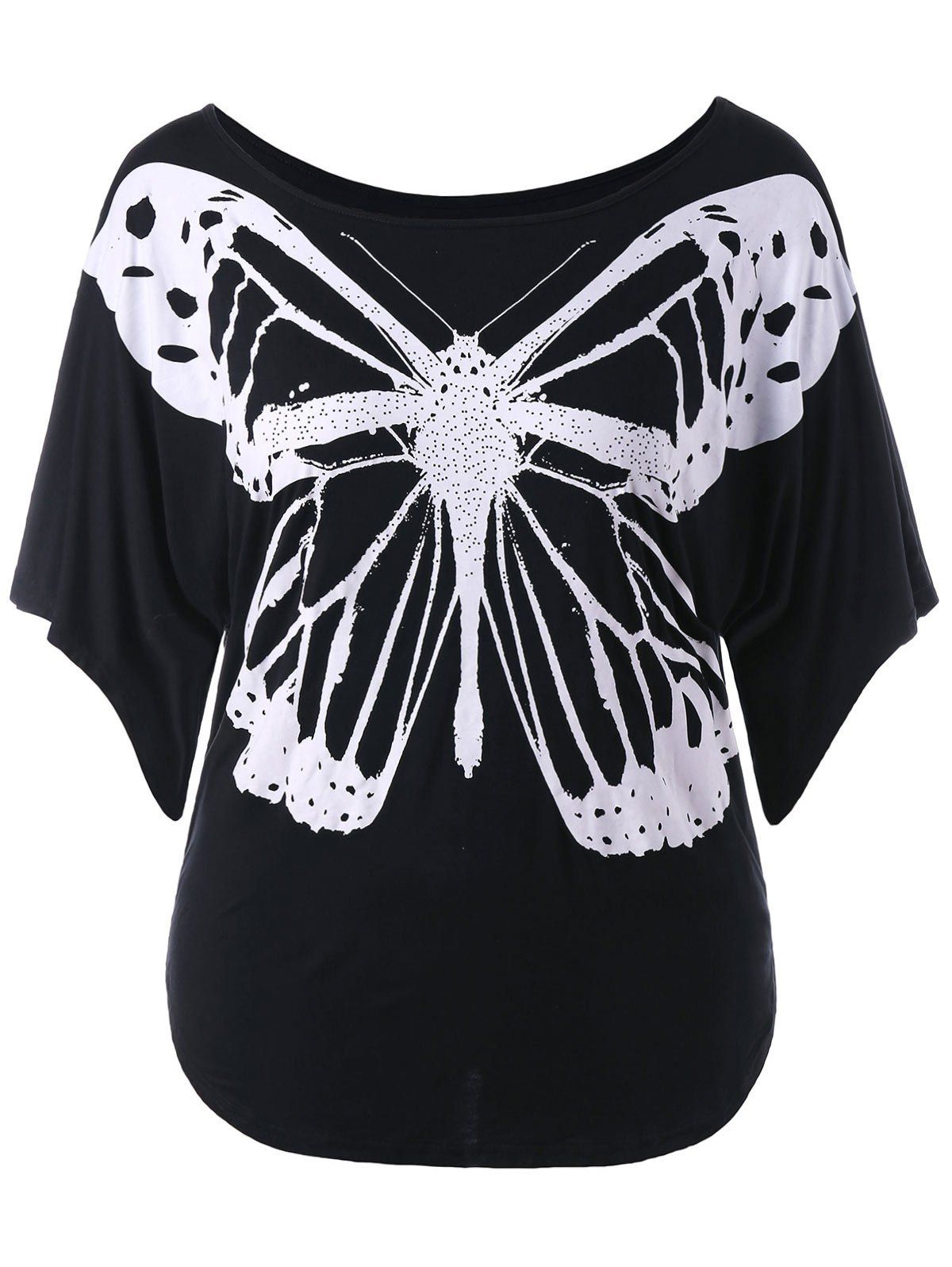 

Butterfly Print Plus Size Round Neck T-shirt, Black