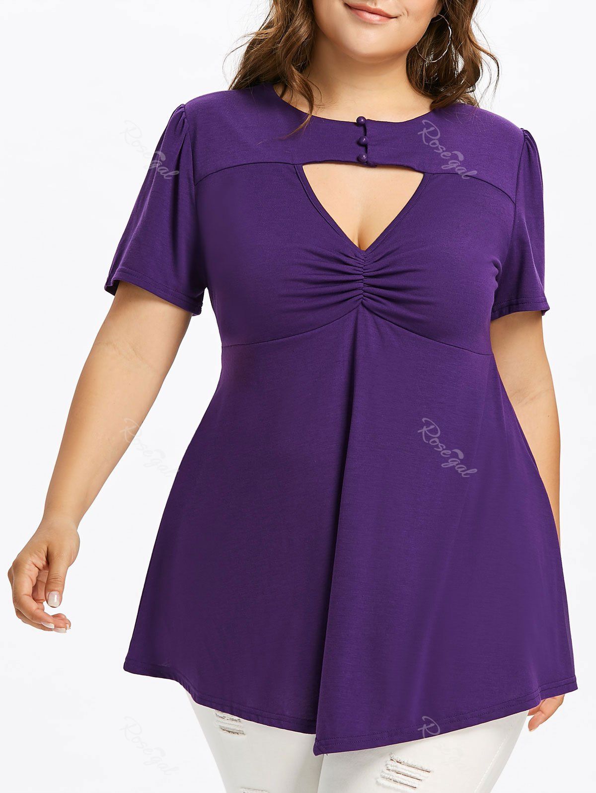 [50% OFF] Plus Size Empire Waist Keyhole T-shirt | Rosegal