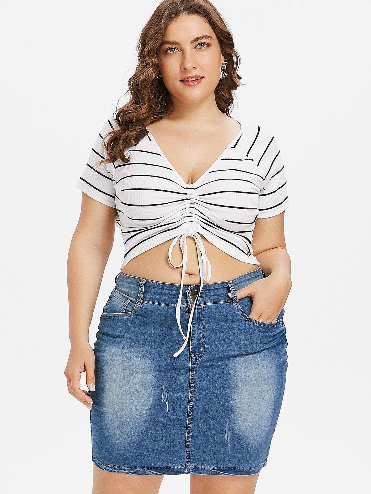 

Plus Size Stripe Crop Tee, White