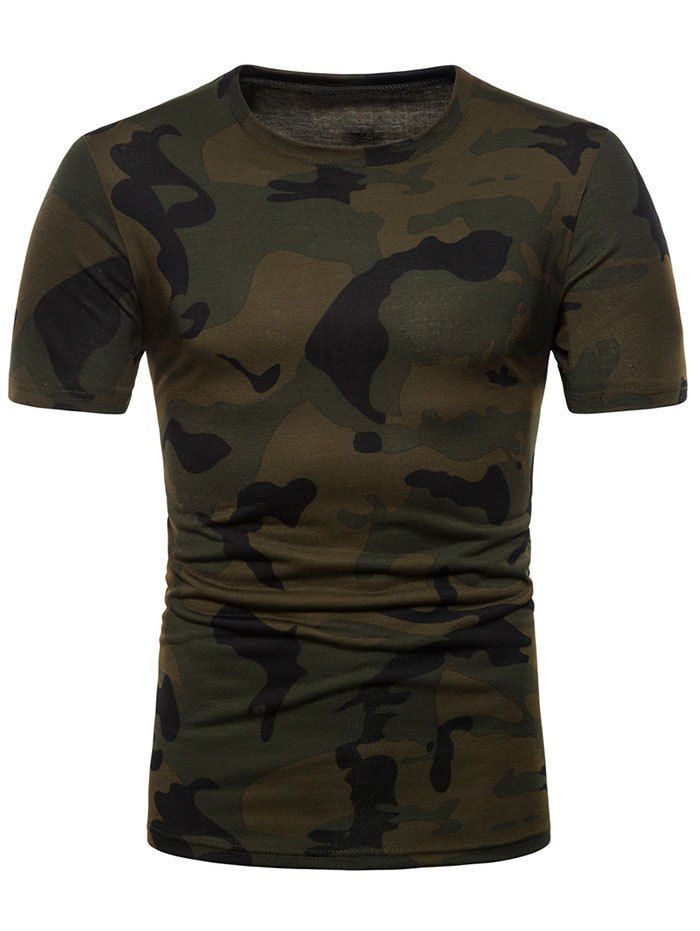 

Camo Print Crew Neck Tee Shirt, Digital desert camouflage