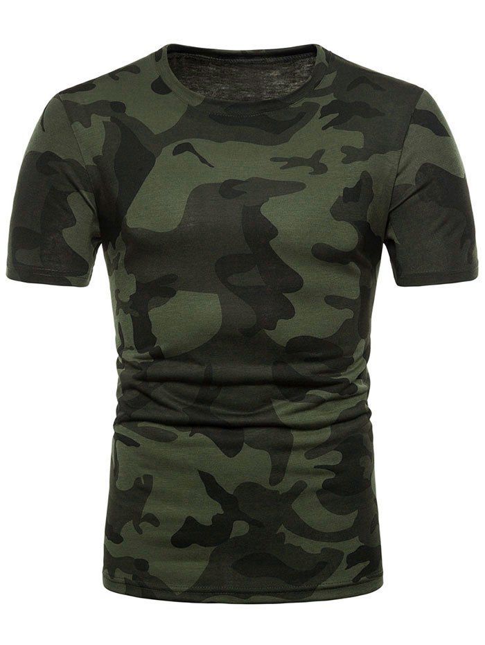 

Camo Print Crew Neck Tee Shirt, Woodland camouflage