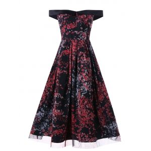 

Mesh Insert Floral Print Vintage Dress, Multi
