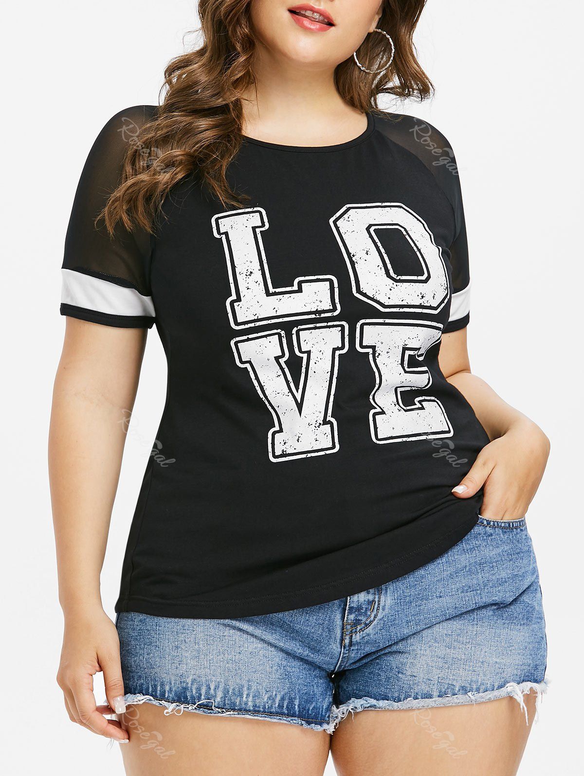 

Plus Size Love Raglan Sleeve Baseball T-shirt, Black