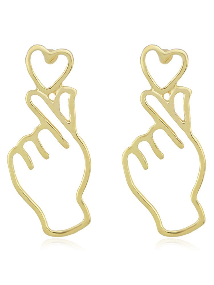

Love Heart Gesture Alloy Stud Earrings, Gold