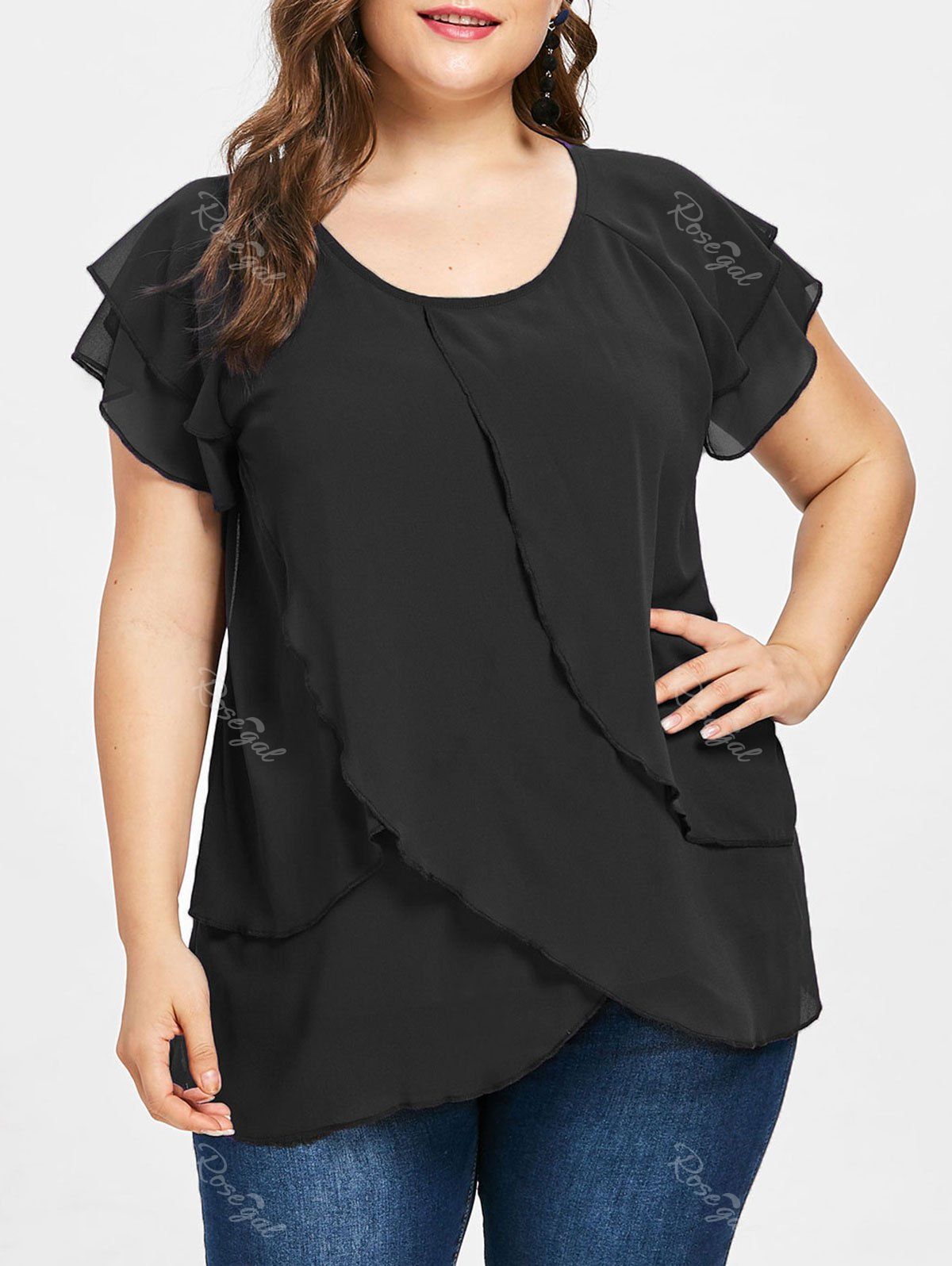 

Plus Size Tulip Overlay Blouse, Black
