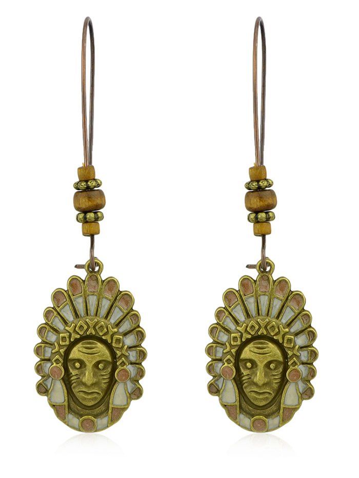 

Carving Indian Pattern Drop Earrings, Gold