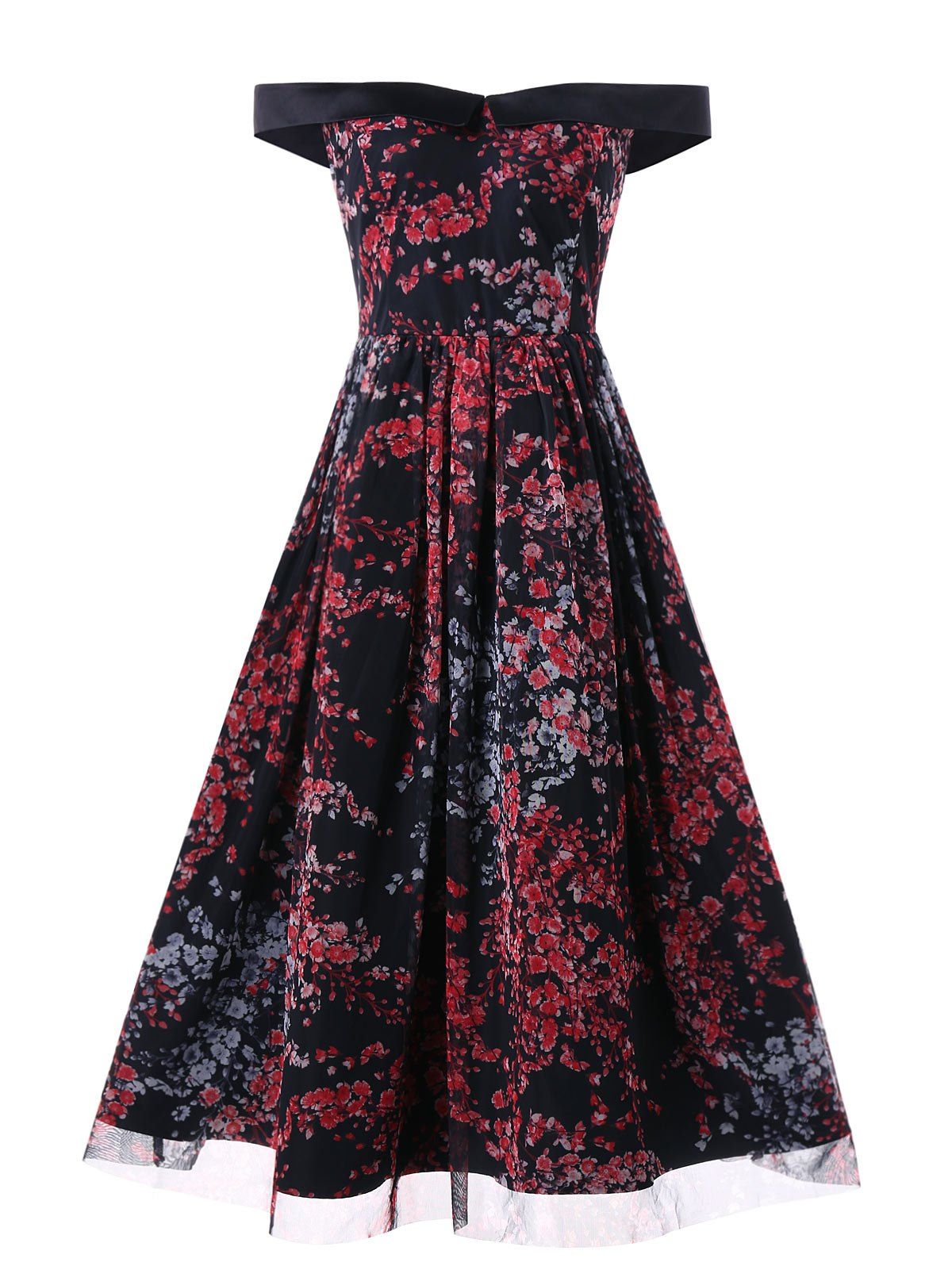 

Mesh Insert Floral Print Vintage Dress, Multi