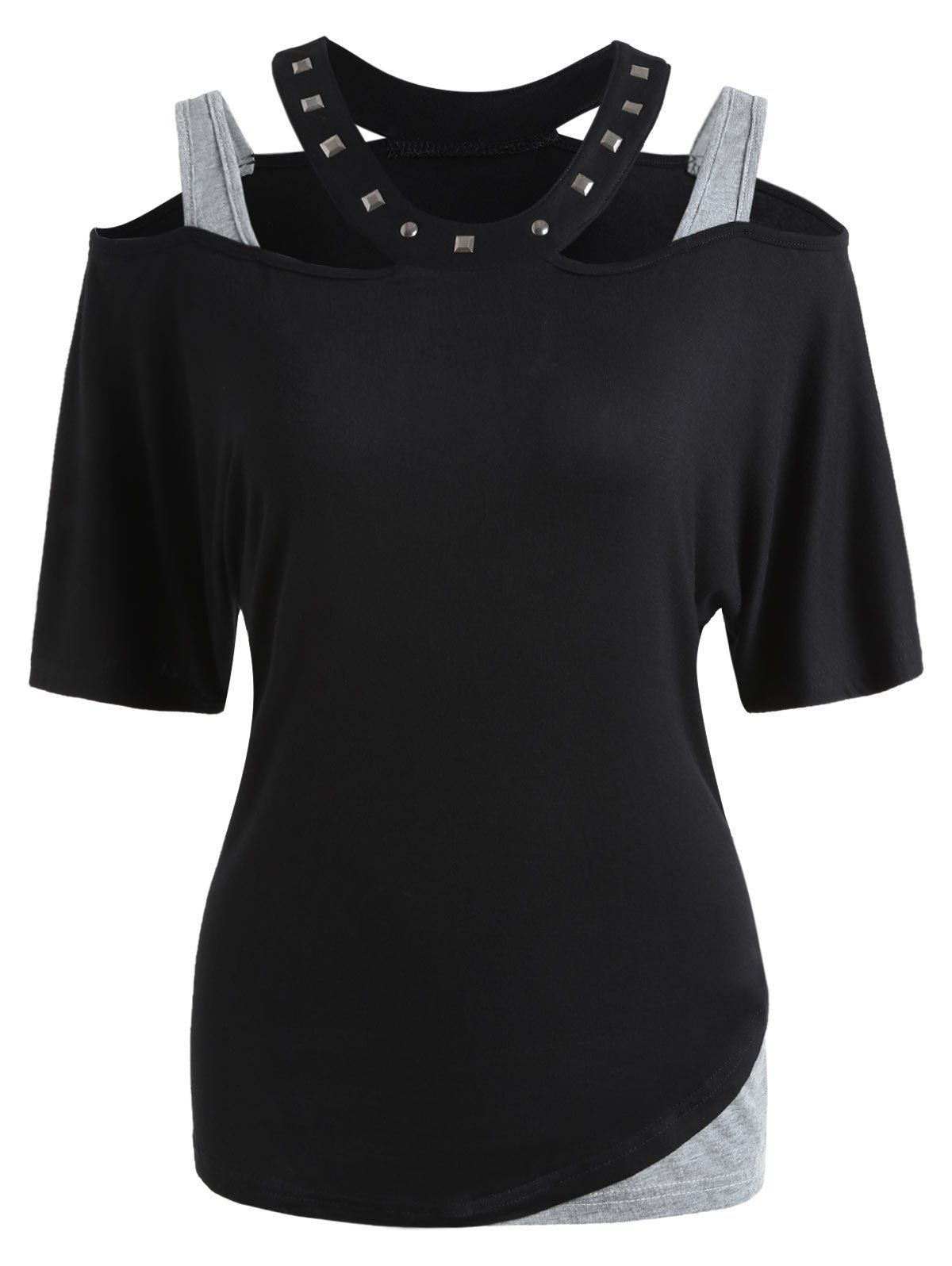 

Rivet Embellished Cut Out T-shirt, Black