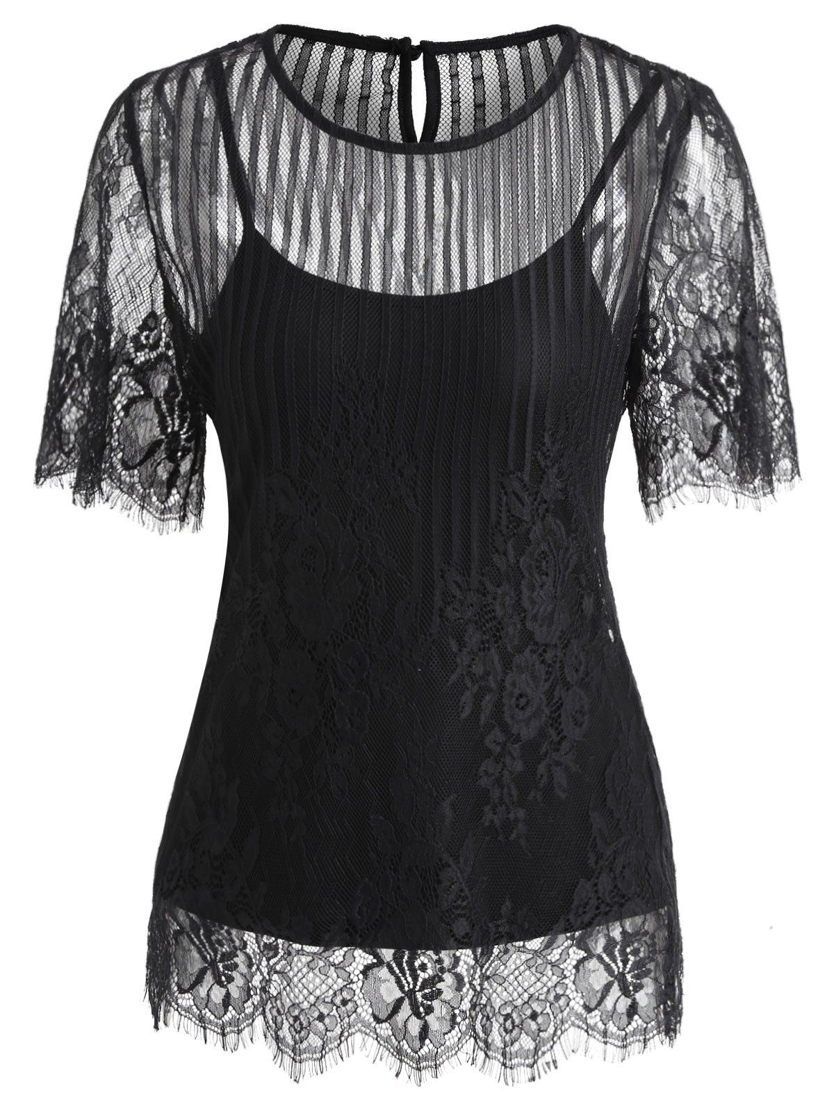 

Short Sleeve Lace Blouse, Black