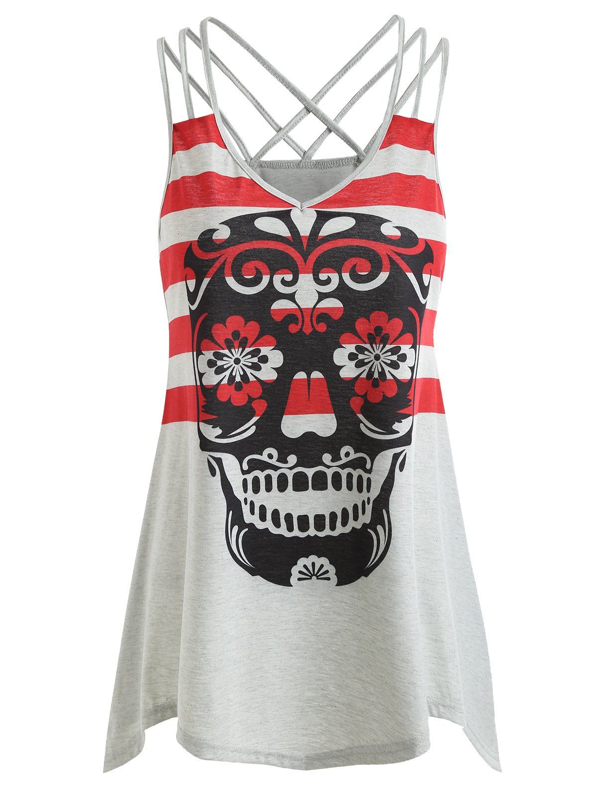 

Skull Stripe Print Asymmetrical Tank Top, Light gray