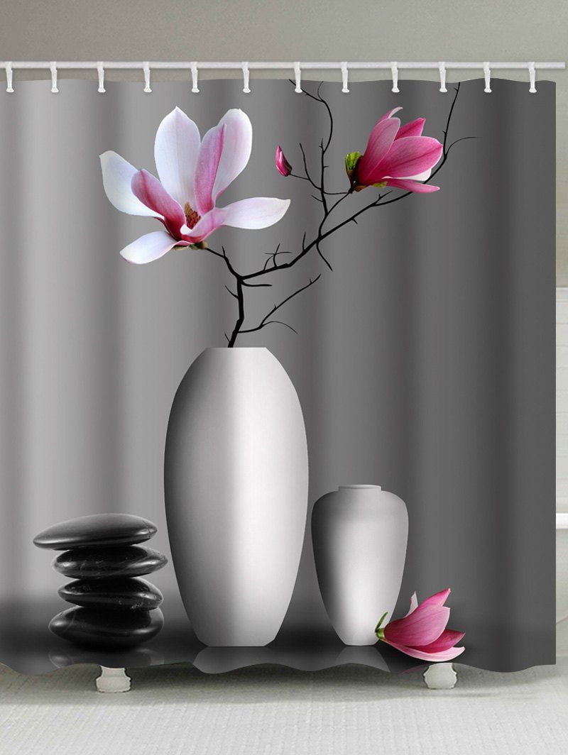 

Flowers in Bottle Print Bath Shower Curtain, Ash gray