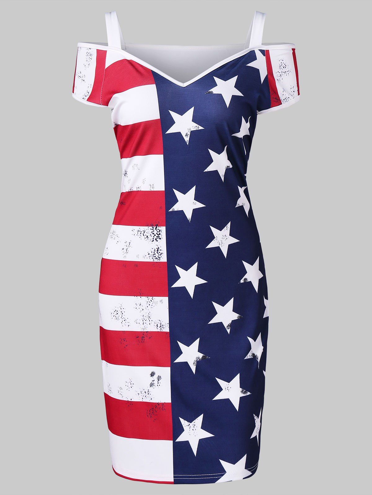 

American Flag Print Cold Shoulder Dress, Multi