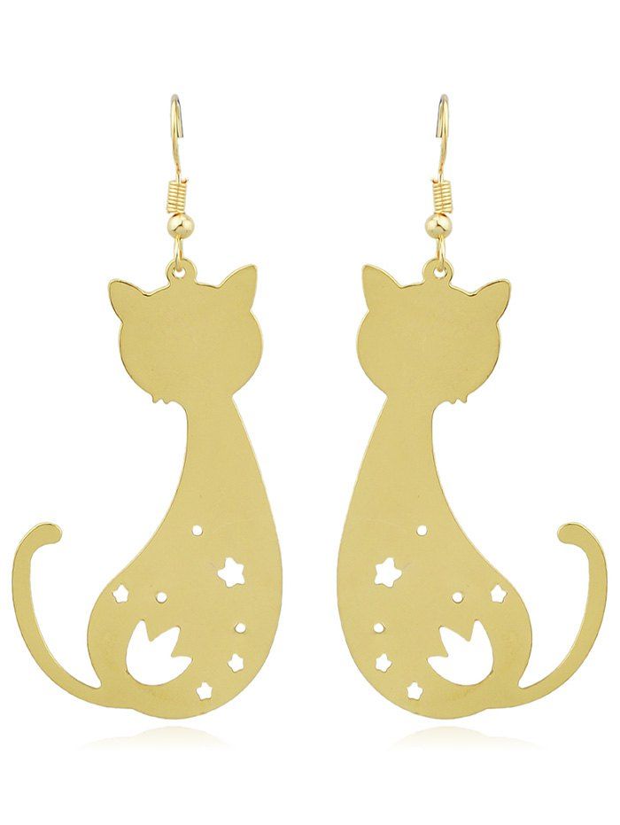 

Cat Shaped Star Hollow out Drop Earrings, Gold