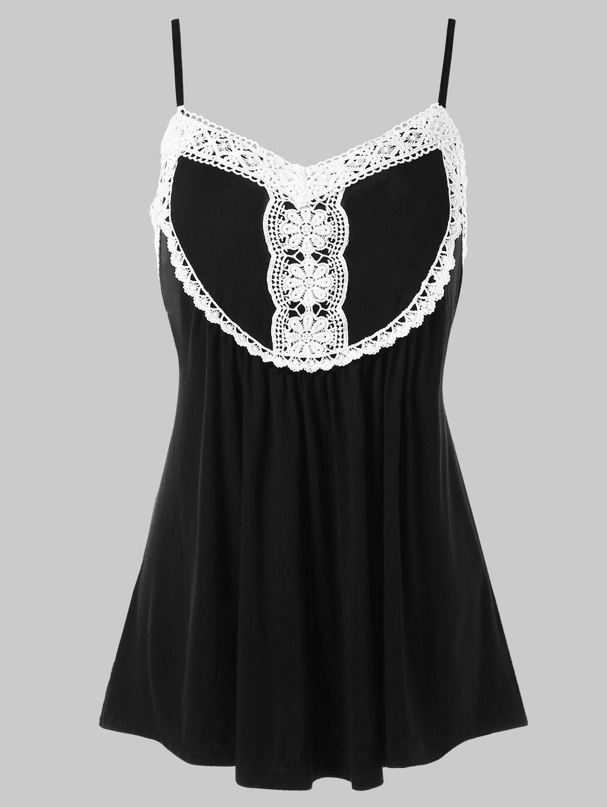 

Spaghetti Strap Lace Panel Tank Top, Black