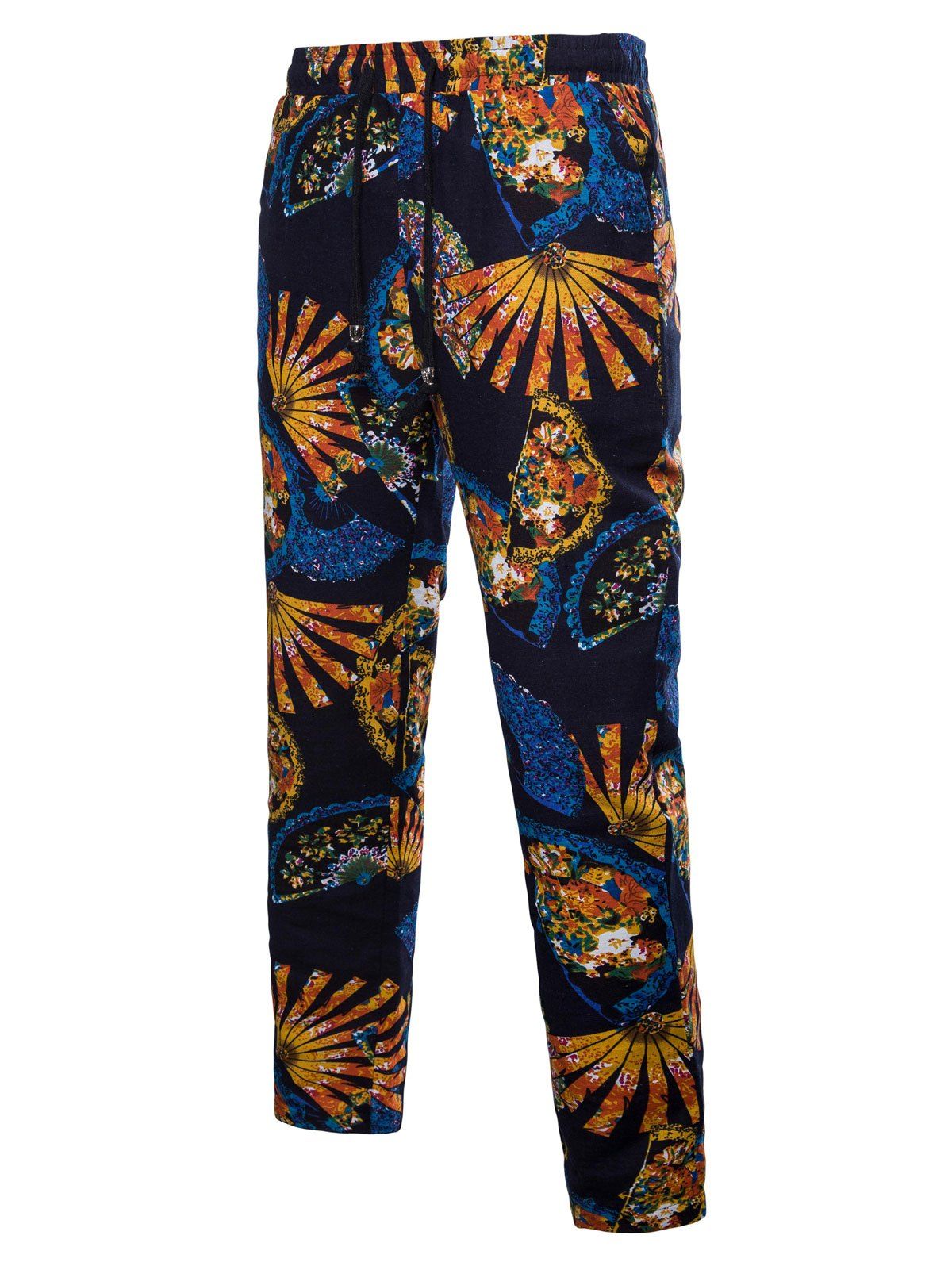 

Casual Ethnic Fan Print Pants, Orange gold
