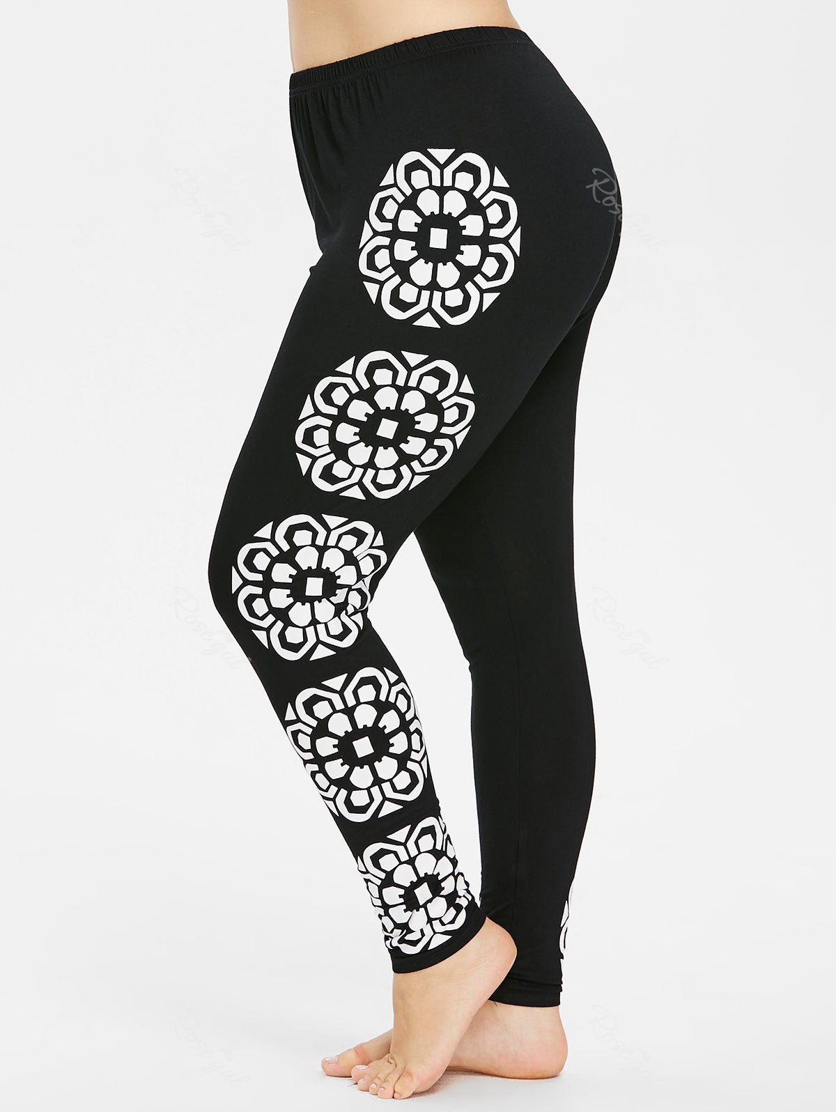 

Plus Size Floral Sides Leggings, Black
