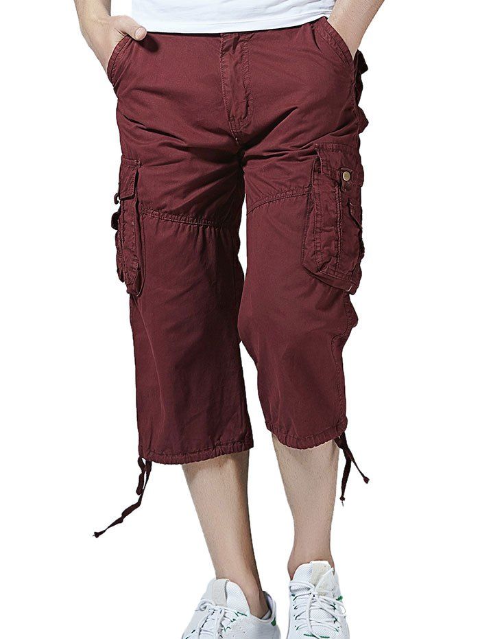 

Casual Multi-pocket Cargo Pants, Red wine