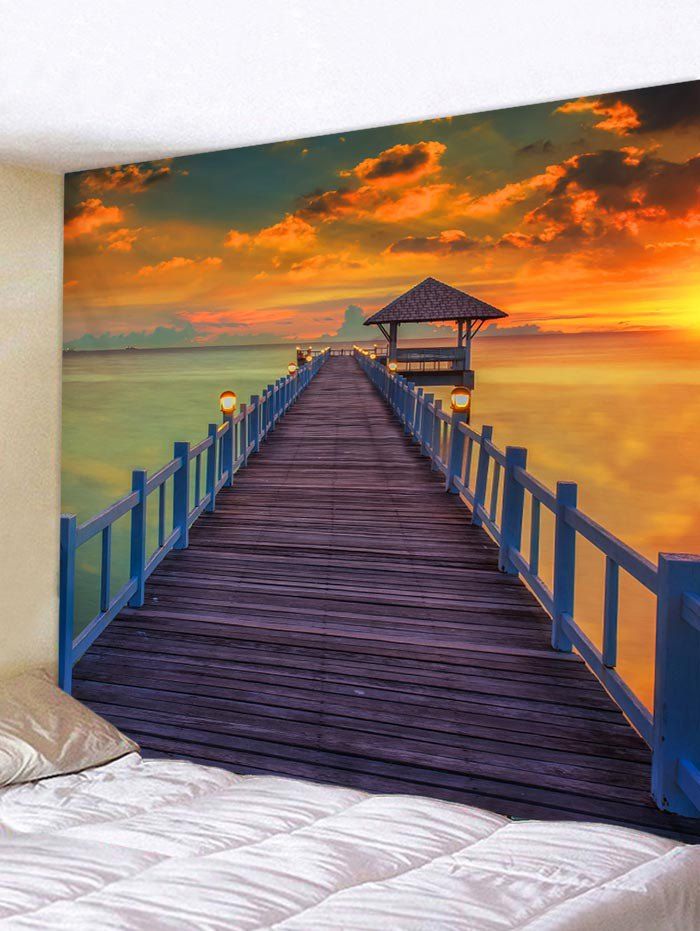 

Wall Hanging Art Sunset Ocean Bridge Print Tapestry, Multi