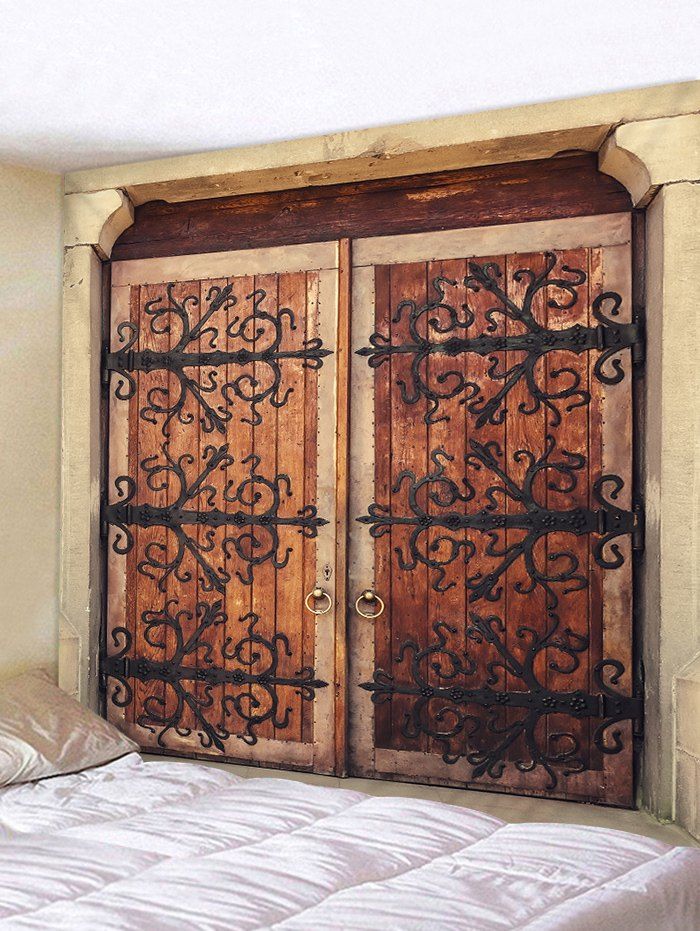 

Wall Hanging Art Retro Wooden Door Print Tapestry, Multi