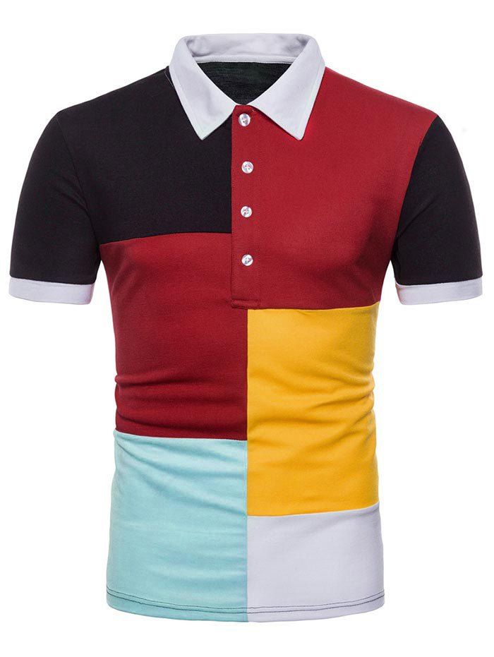 

Seamed Color Block Short Sleeve Polo Shirt, Black