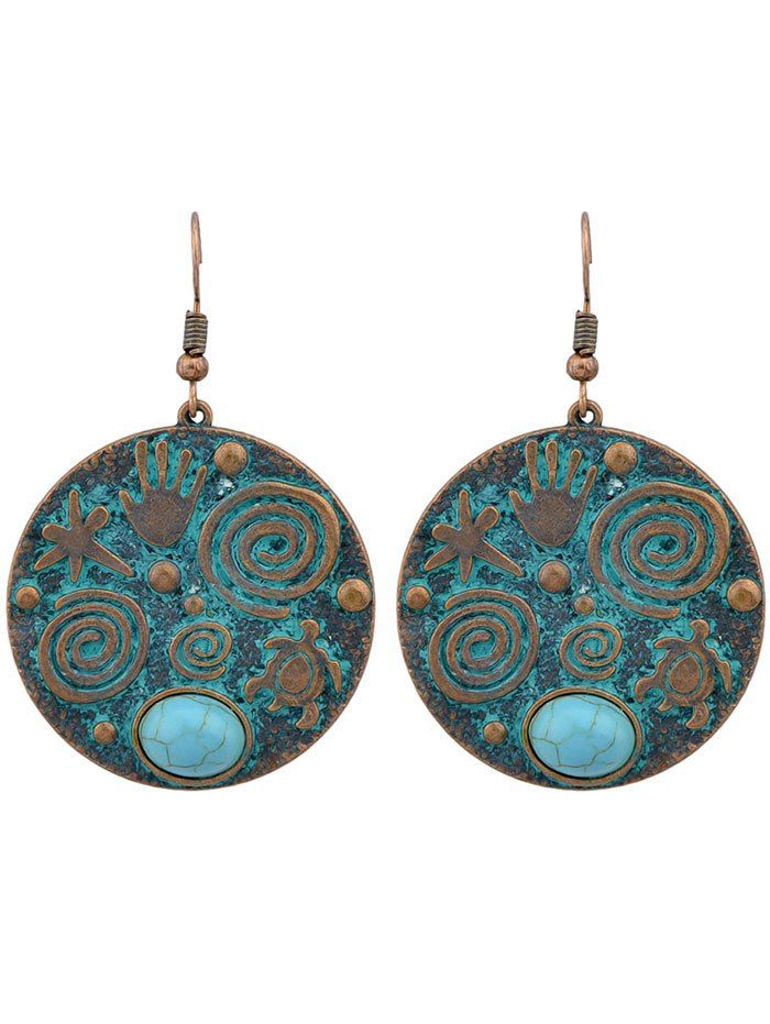 

Pair of Carving Hand Star Faux Gem Hook Earrings, Greenish blue