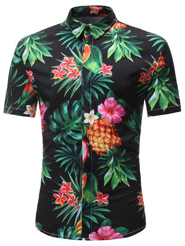 

Tropical Fruits Print Short Sleeves Hawaii Shirt, Jungle green