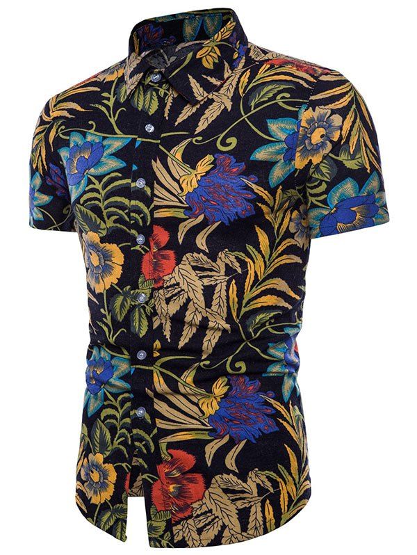 

Ethnic Style Flowers Print Short Sleeve Shirt, Multi
