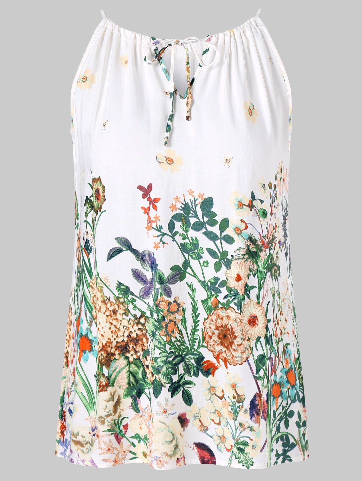 

Floral Print Keyhole Cami Top, White