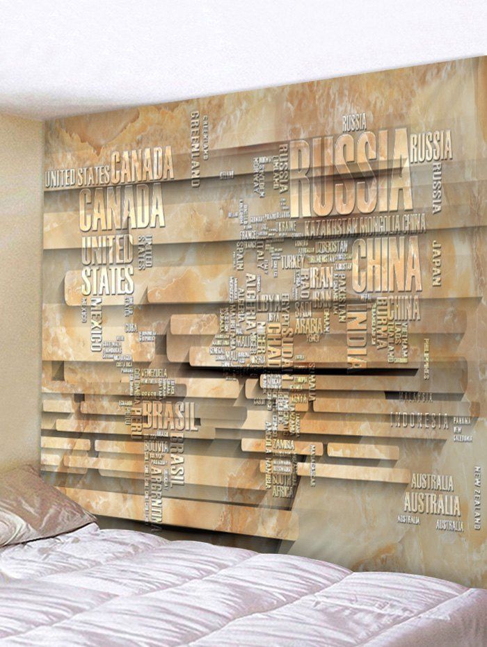 

3D World Map Stone Wall Print Wall Hanging Tapestry, Multi