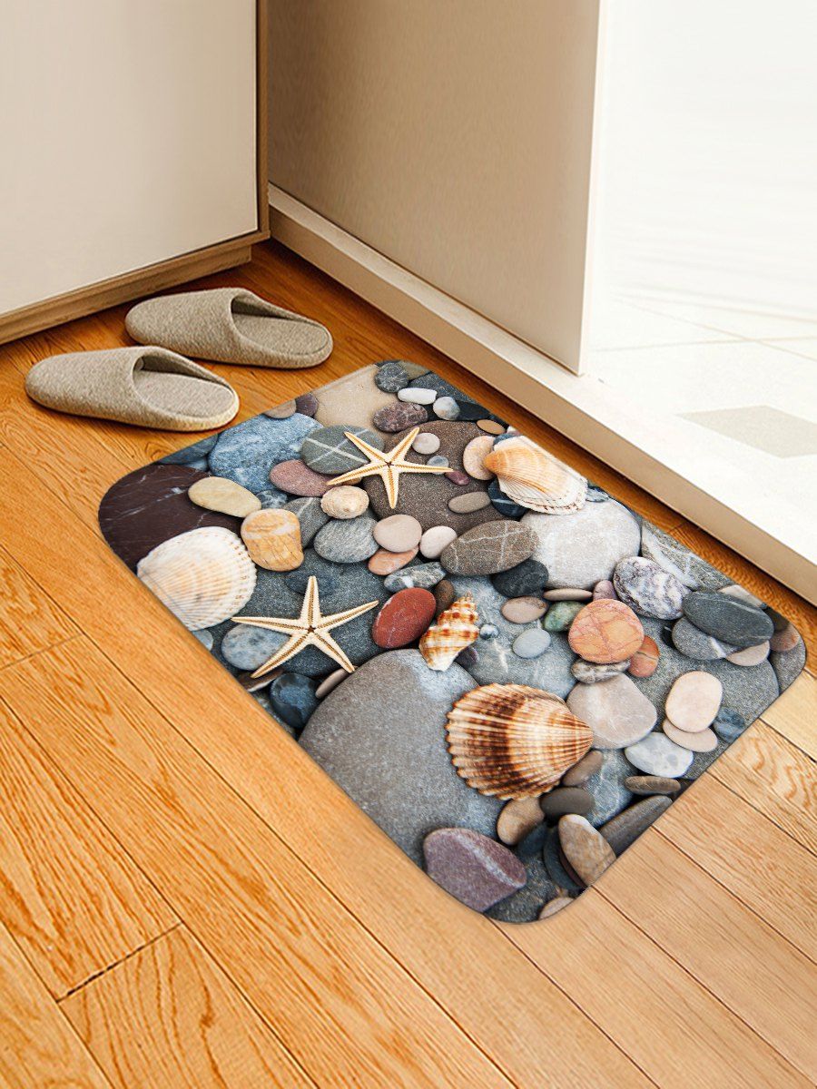 

Cobblestone Seashell Starfish Print Floor Rug, Taupe