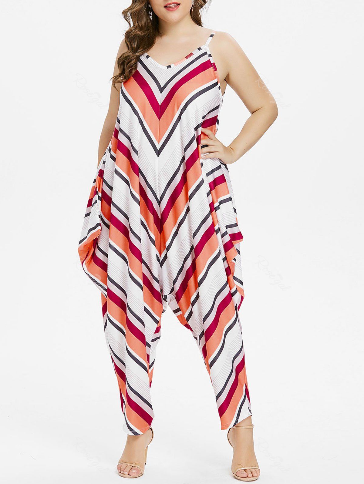 39 Off Plus Size Striped Spaghetti Strap Baggy Jumpsuit Rosegal 8538