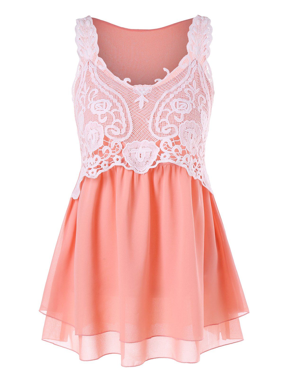 

Lace Panel Chiffon Tank Top, Orange pink